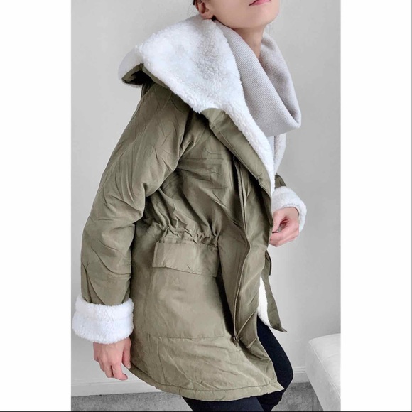 MILITARY SHERPA HOODIE PARKA - Olive - Picture 11 of 13